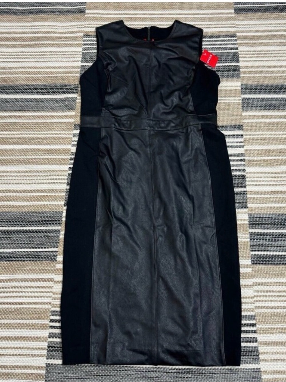 Spanx Women Leather-Like Combo Fitted Dress Sleeveless Luxe Black Size XL